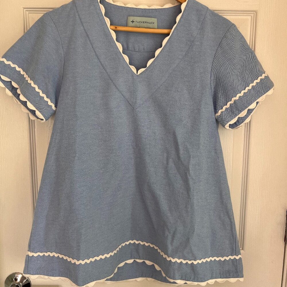 Tuckernuck blue swing top with ricrac trim